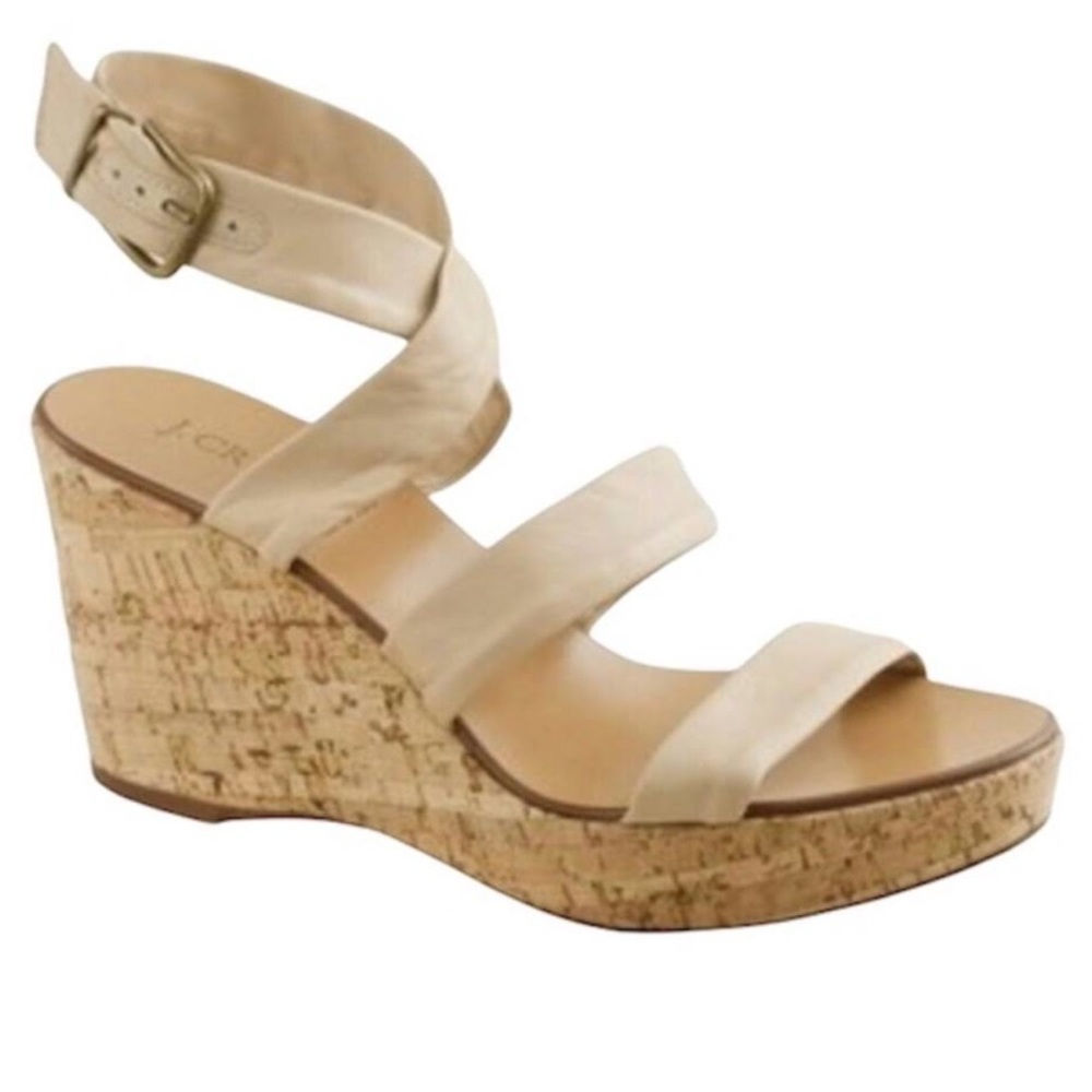 J Crew Cream Brown Cork Strappy Heels Wedges